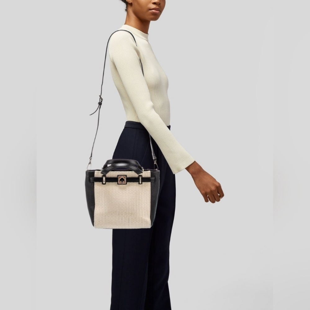 Kate Spade Leo Houston Street Two Tone Handbag Black Leather & Straw